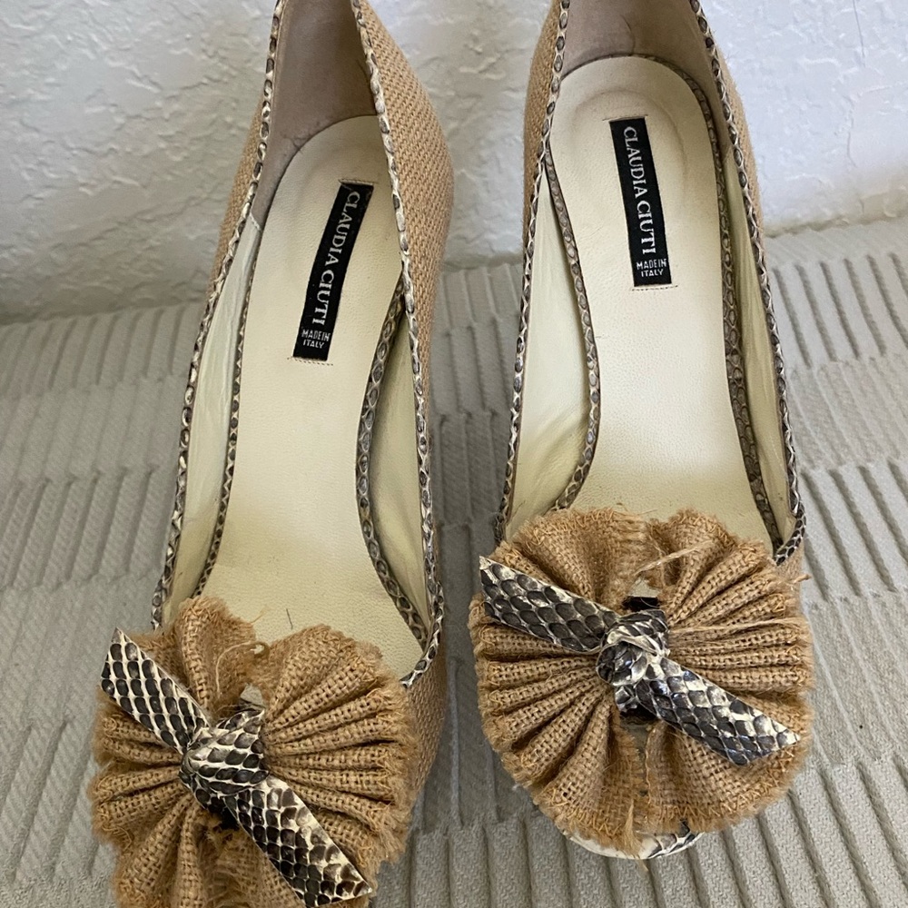 Claudia Cuite Designer Platforn Snake/burlap Designer leather shoes